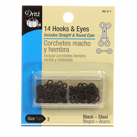 Hooks Eyes & Loops - Black - Size 3