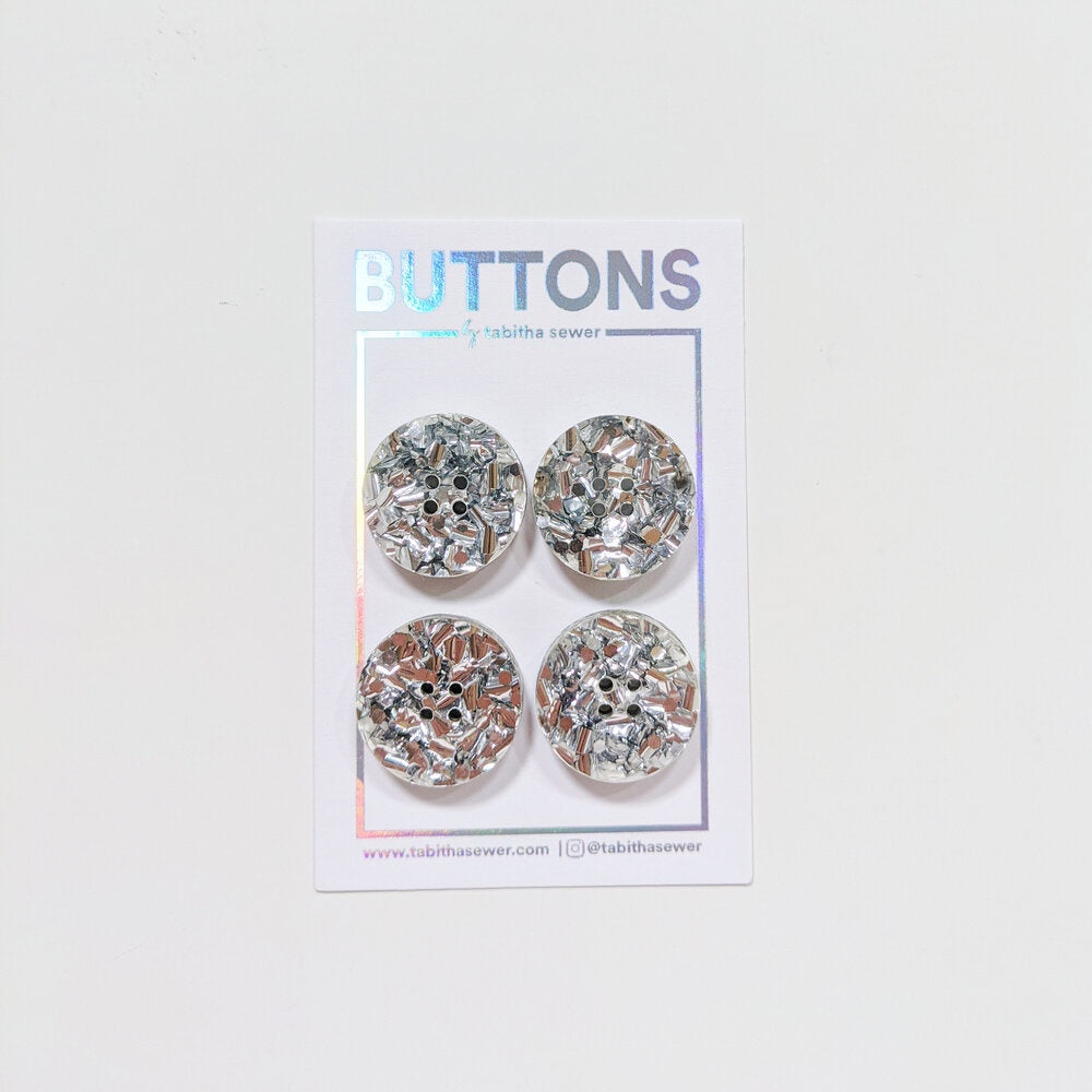 Tabitha Sewer - Buttons - 20mm (0.81") - Silver Glitter Confetti Circle - 4 count