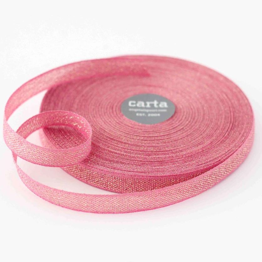 1/2m Studio Carta - Metallic Cotton Ribbon - Loose Weave - 1/2" - Fuchsia/Gold