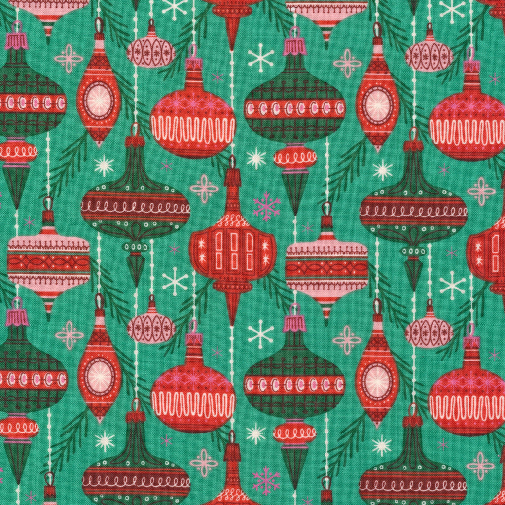 1/2m Cloud9 Fabric - Lori Rudolph - Christmas Past - Baubles and Branches - Evergreen