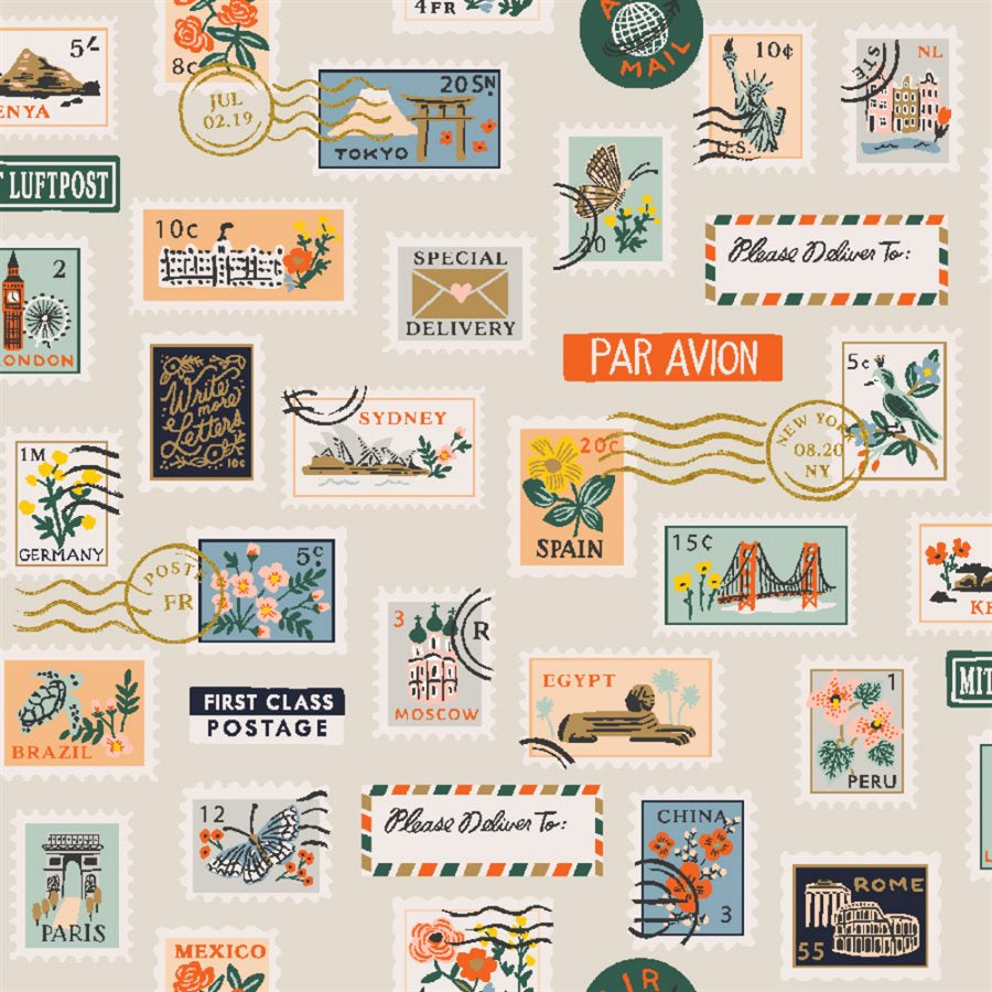 1/2m Rifle Paper Co - Bon Voyage - Postage Stamps - Flax