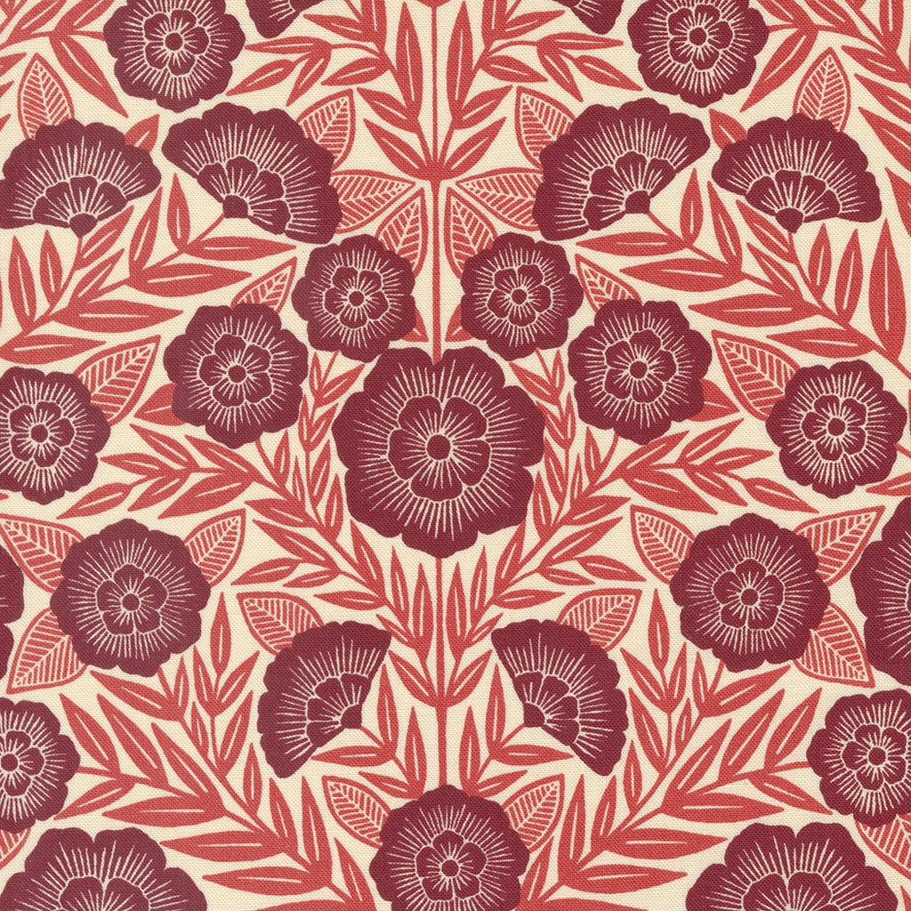 1/2m Katharine Watson - Flower Press - Block Print - Crimson