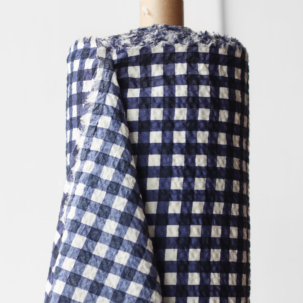 1/2m Crinkle Cotton - Check - Navy