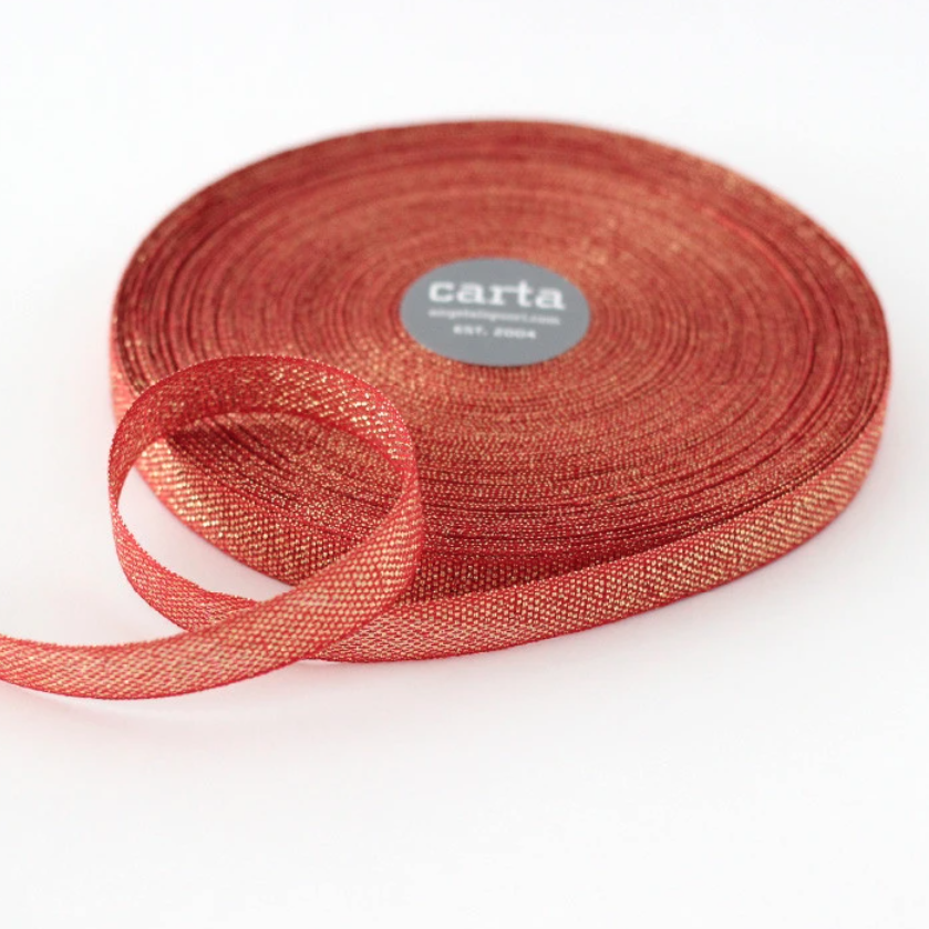 1/2m Studio Carta - Metallic Cotton Ribbon - Loose Weave - 1/2" - Red/Gold