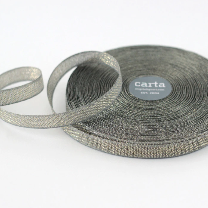 1/2m Studio Carta - Metallic Cotton Ribbon - Loose Weave - 1/2" - Gravel/Gold