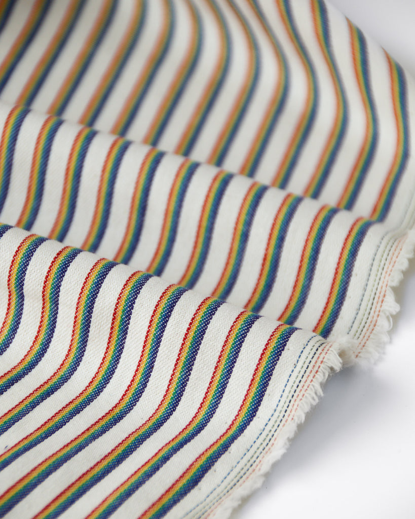 1/2m Yarn Dyed Cotton Twill - Rainbow Stripe - Natural