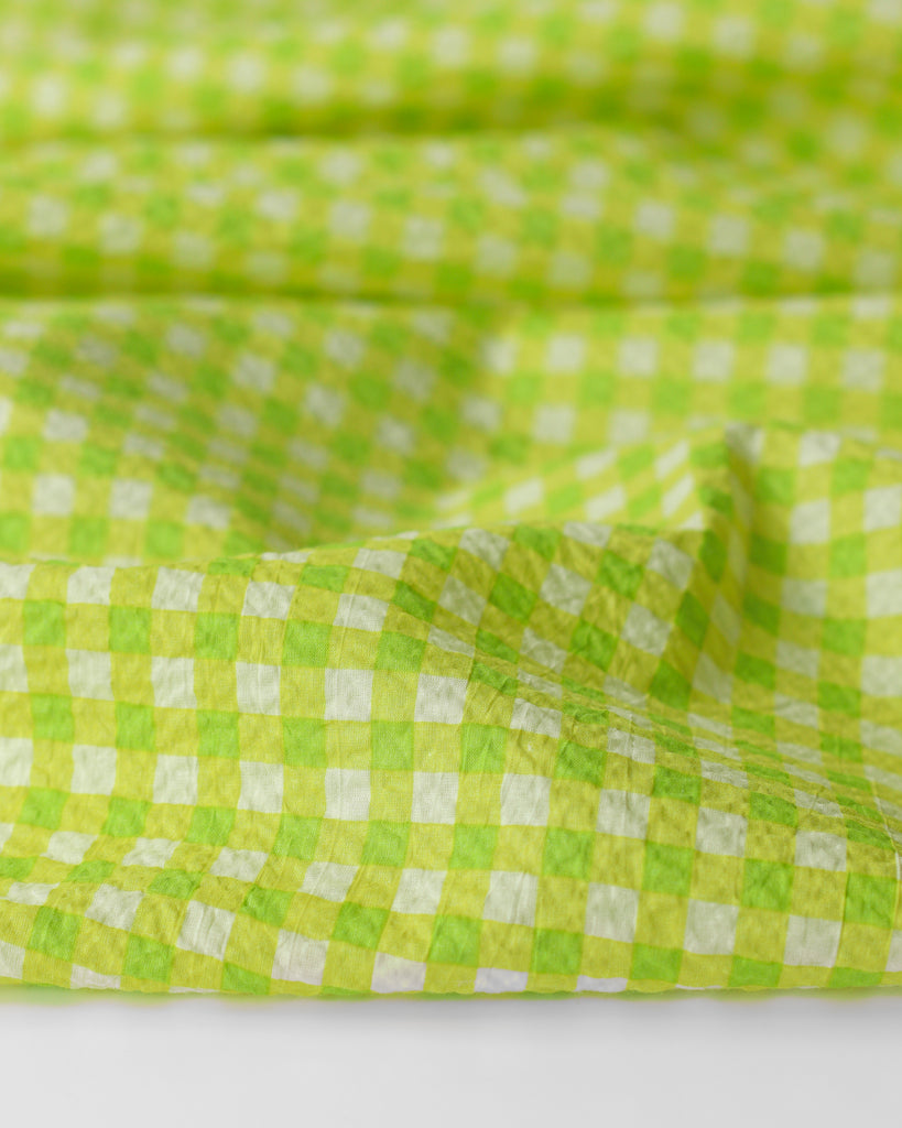1/2m Crinkle Cotton - Check - Lime Green