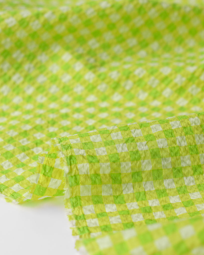 1/2m Crinkle Cotton - Check - Lime Green