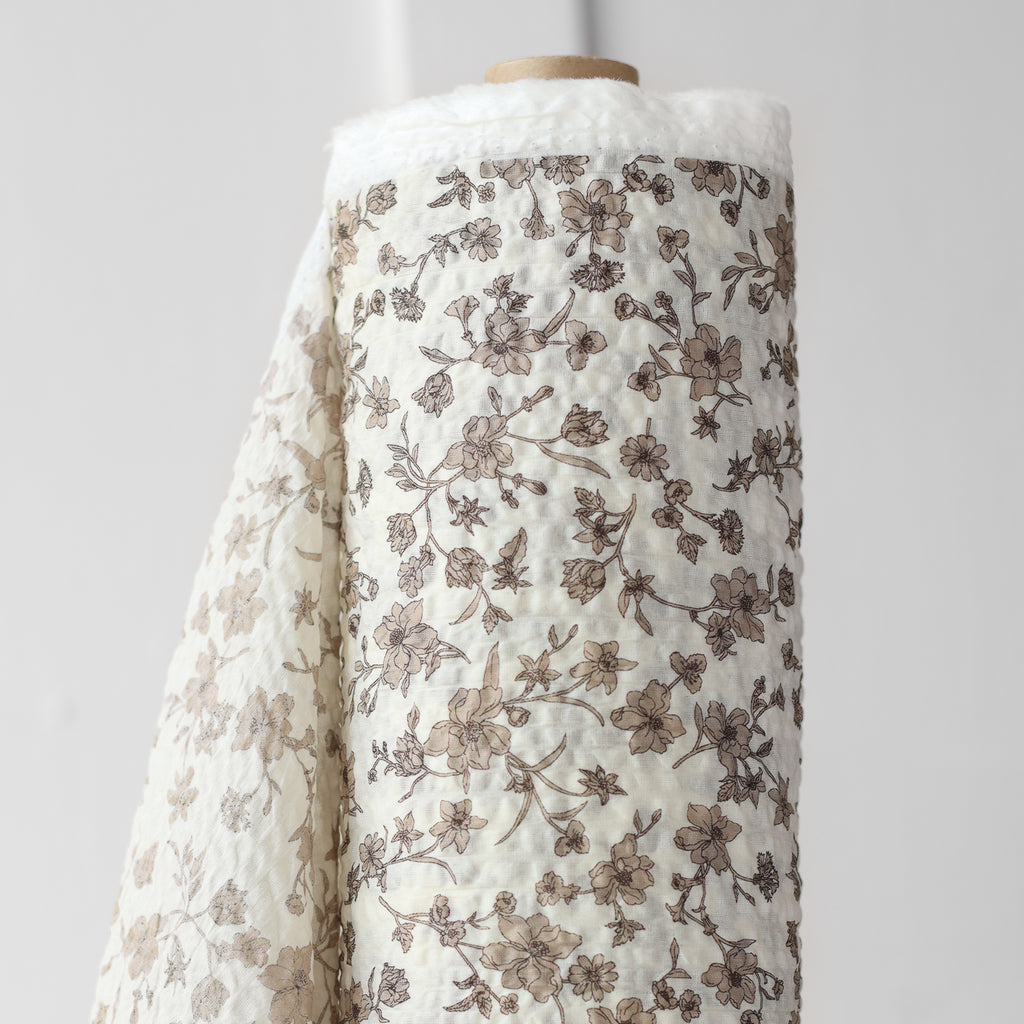 1/2m Crinkle Cotton - Vintage Floral - Ivory