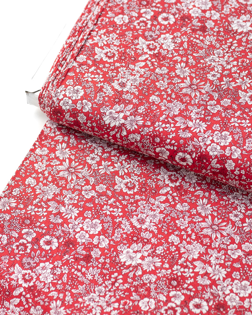 1/2m Liberty Cotton - Flower Show Midsummer - Emily Silhouette - Tomato Red