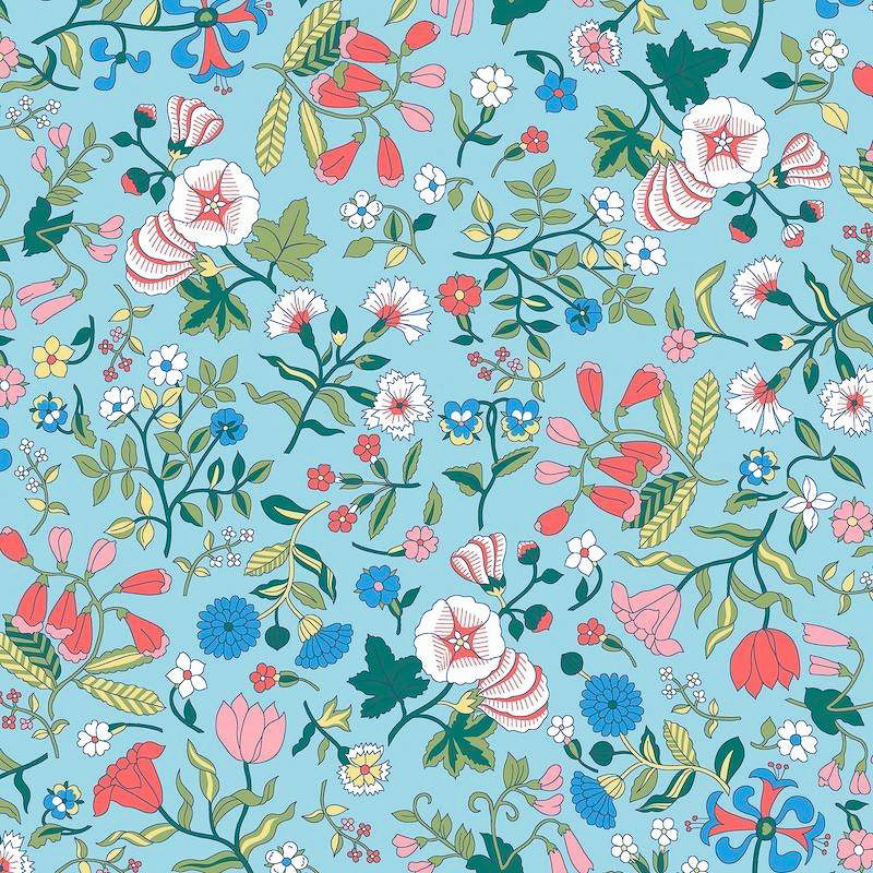 1/2m Liberty Cotton - Flower Show Midsummer - Wildflower Field - Lake Blue