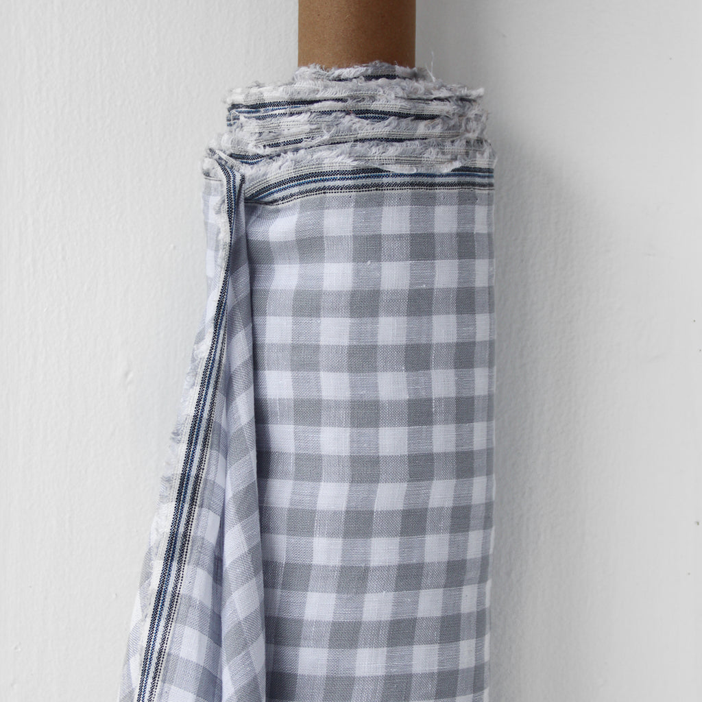 1/2m Linen - Lightweight Yarn Dyed Check - Gingham - Dove