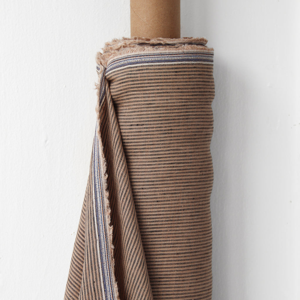 1/2m Linen - Lightweight Yarn Dyed Stripe - Pencil Stripe - Latte