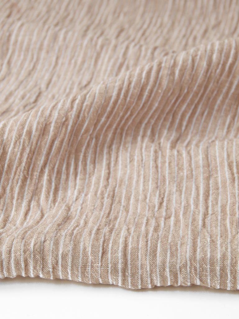 1/2m Linen - Midweight Yarn Dyed Crinkle - Pinstripe - Camel