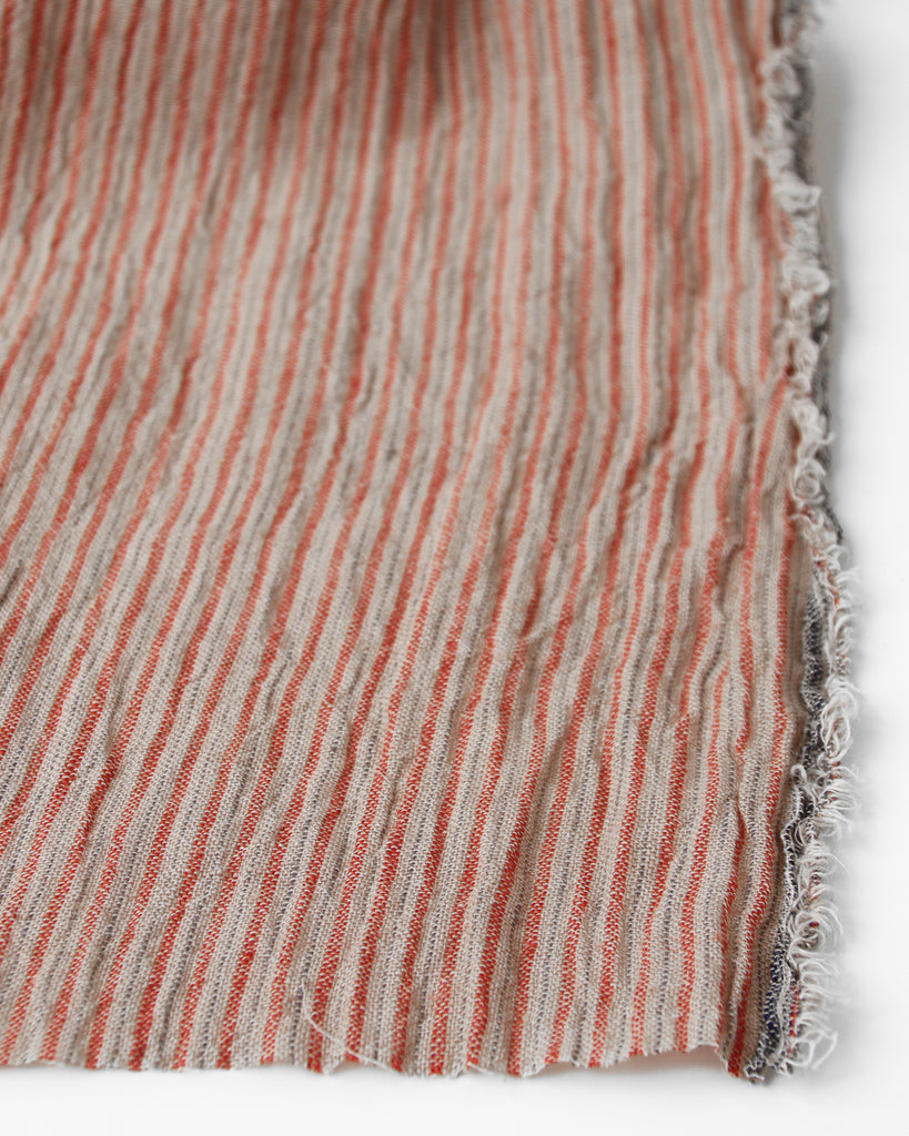1/2m Linen - Midweight Yarn Dyed Crinkle - Shadow Stripe - Pottery