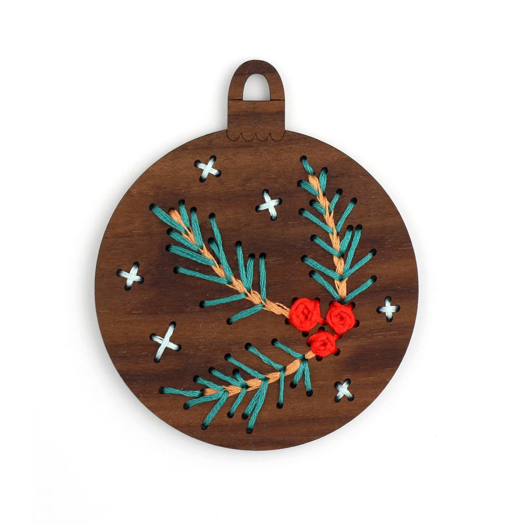 Kiriki Press - DIY Stitched Ornament Kit - Pine Branch Bauble Ornament