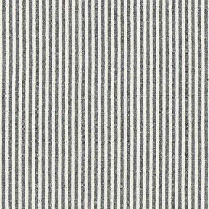 1/2m Essex Yarn Dyed Classic Wovens - Linen Cotton - Small Stripe - Black