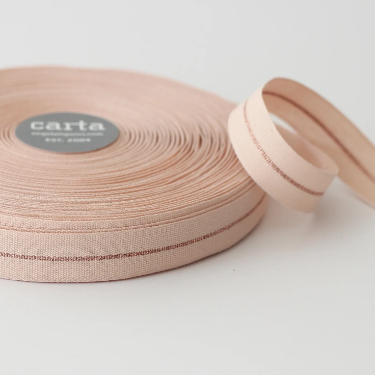 1/2m Studio Carta - Metallic Line Cotton Ribbon - Tight Weave - 5/8"- Blush/Rose Gold Line
