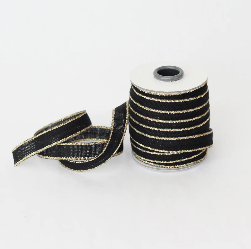 1/2m Studio Carta - Drittofilo Cotton Ribbon - 3/8" - Black/Gold