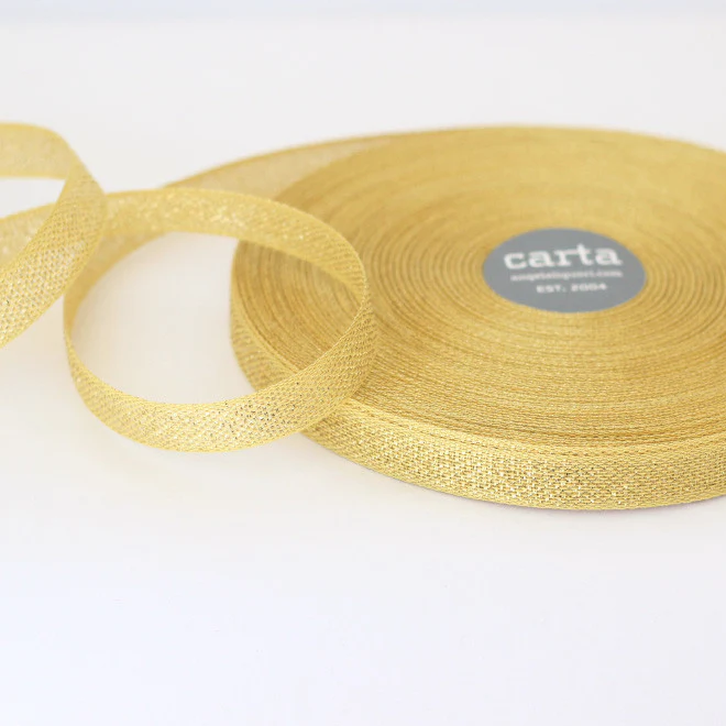 1/2m Studio Carta - Metallic Cotton Ribbon - Loose Weave - 1/2" - Lemon/Gold