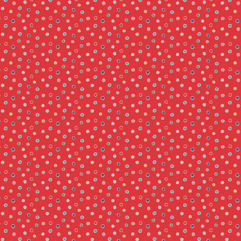 1/2m Poppie Cotton - Oh What Fun - Snow Dots - Red