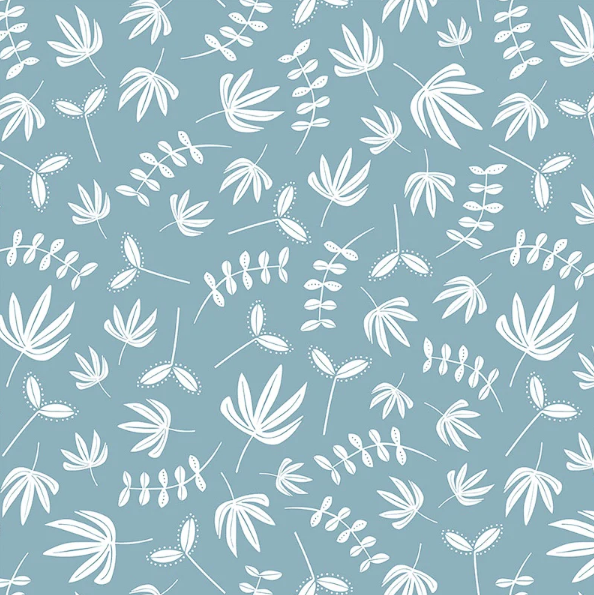 END OF BOLT - Karen Lewis - Hand Stitched - Plants - Blue - 1.1m