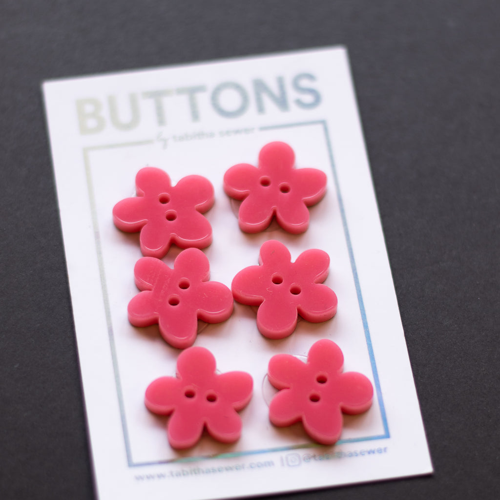 Tabitha Sewer - Buttons - 15mm (0.59") - Pink Flowers - 6 count