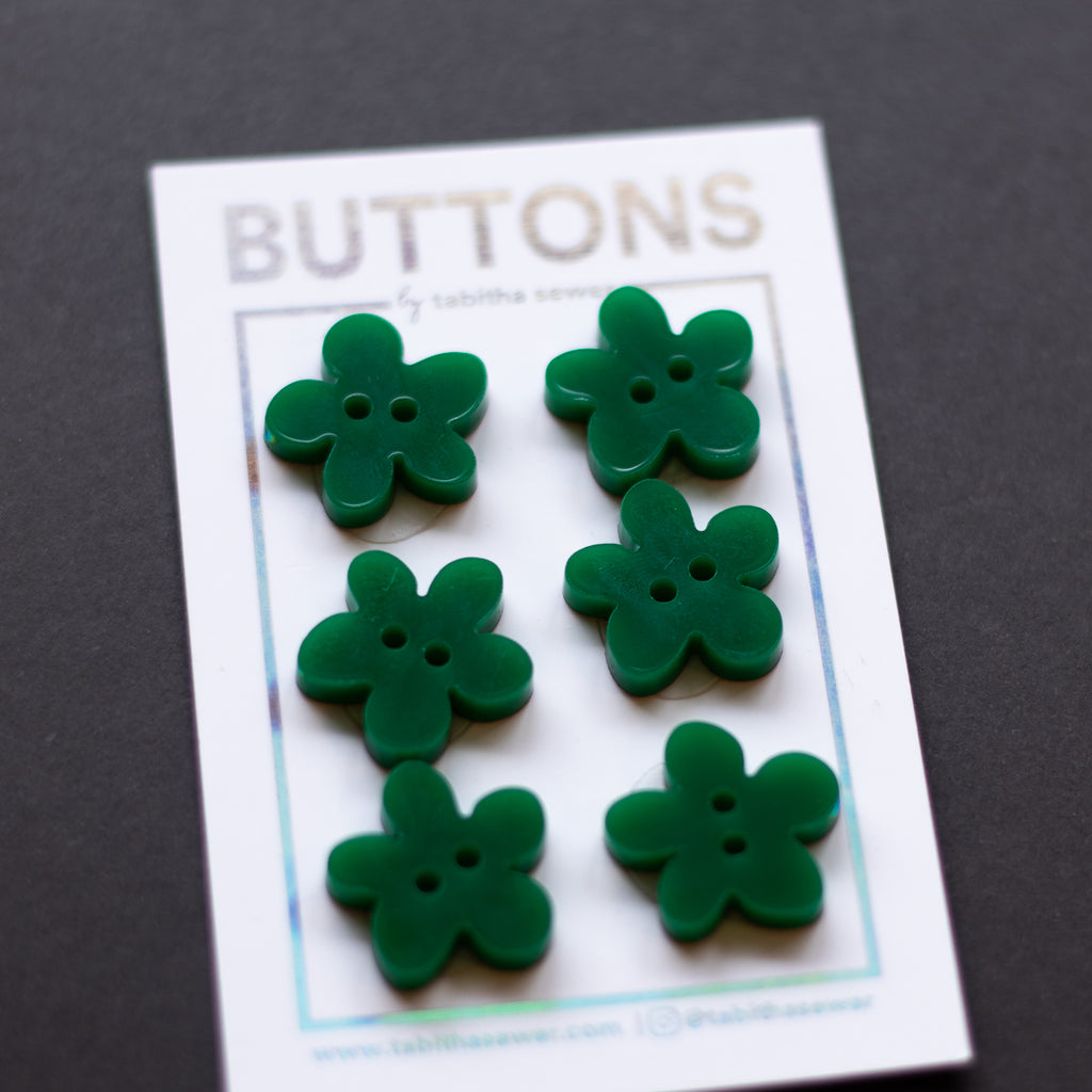 Tabitha Sewer - Buttons - 15mm (0.59") - Green Flowers - 6 count