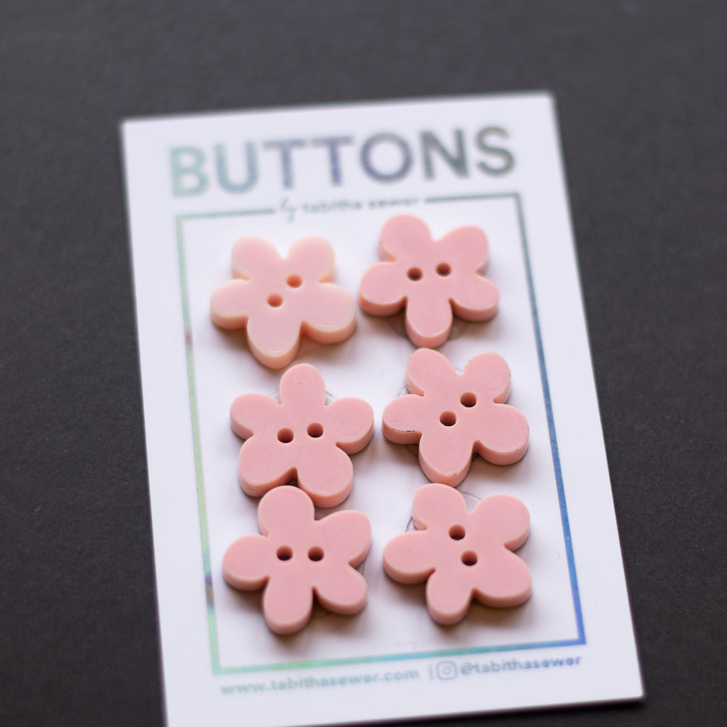 Tabitha Sewer - Buttons - 15mm (0.59") - Pastel Pink Flower - 6 count