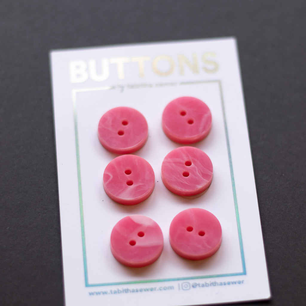 Tabitha Sewer - Buttons - 15mm (0.59") - Pastel Marble Circle - Petal Pink - 6 count