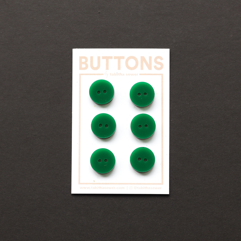 Tabitha Sewer - Buttons - 15mm (0.59") - Green Classic Circle - 6 count