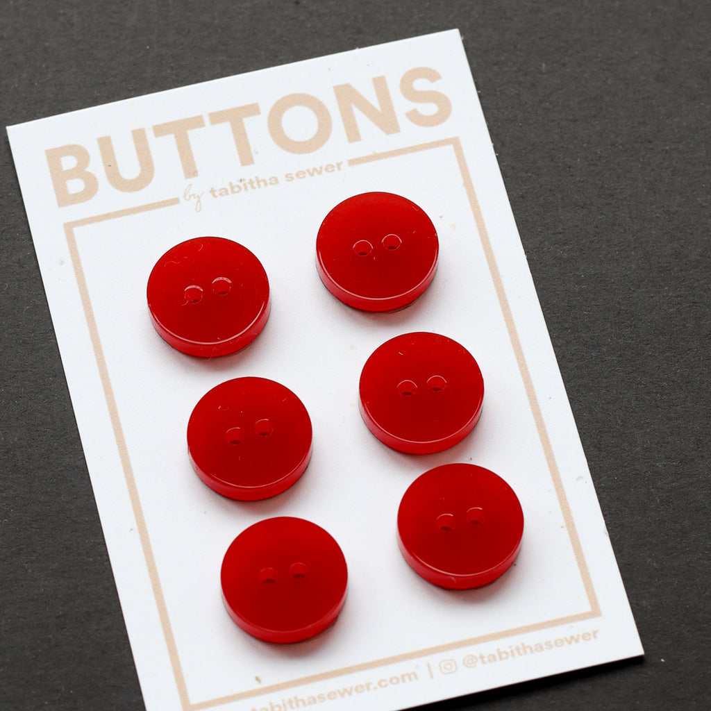Tabitha Sewer - Buttons - 15mm (0.59") - Red Classic Circle - 6 count