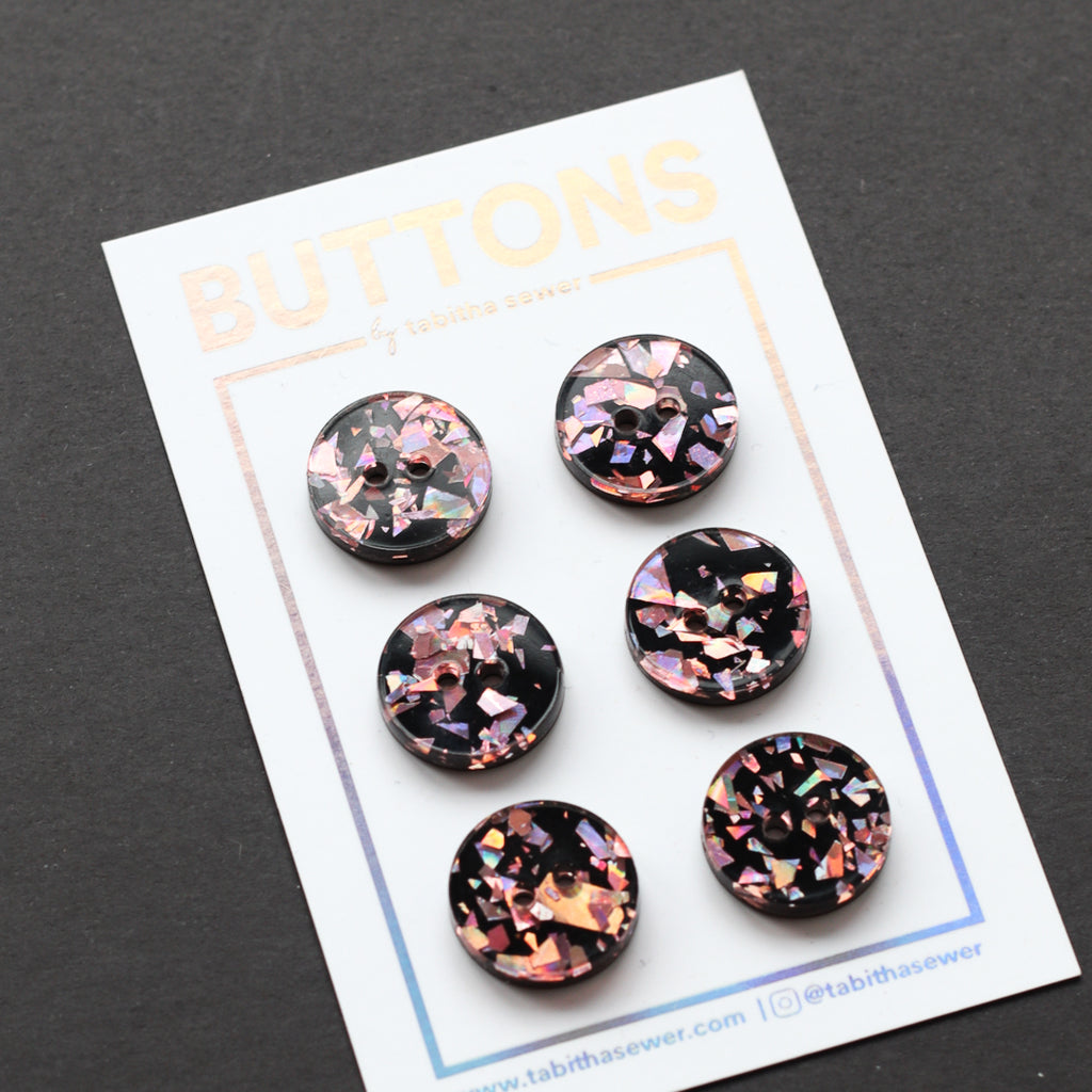 Tabitha Sewer - Buttons - 15mm (0.59") - Rose Gold Confetti - 6 count
