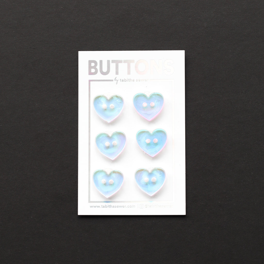 Tabitha Sewer - Buttons - 15mm (0.59") - Iridescent Hearts - 6 count