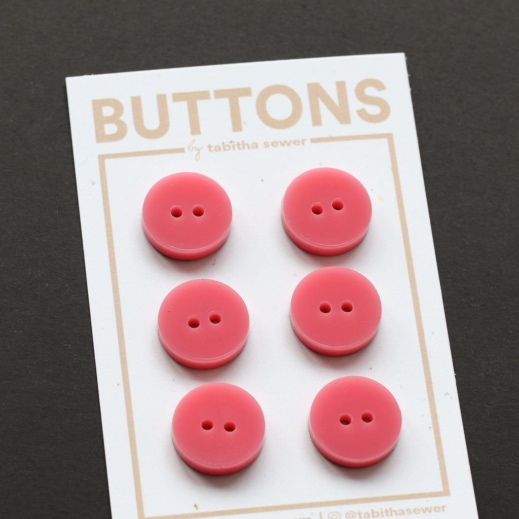 Tabitha Sewer - Buttons - 15mm (0.59") - Pink Classic Circle - 6 count