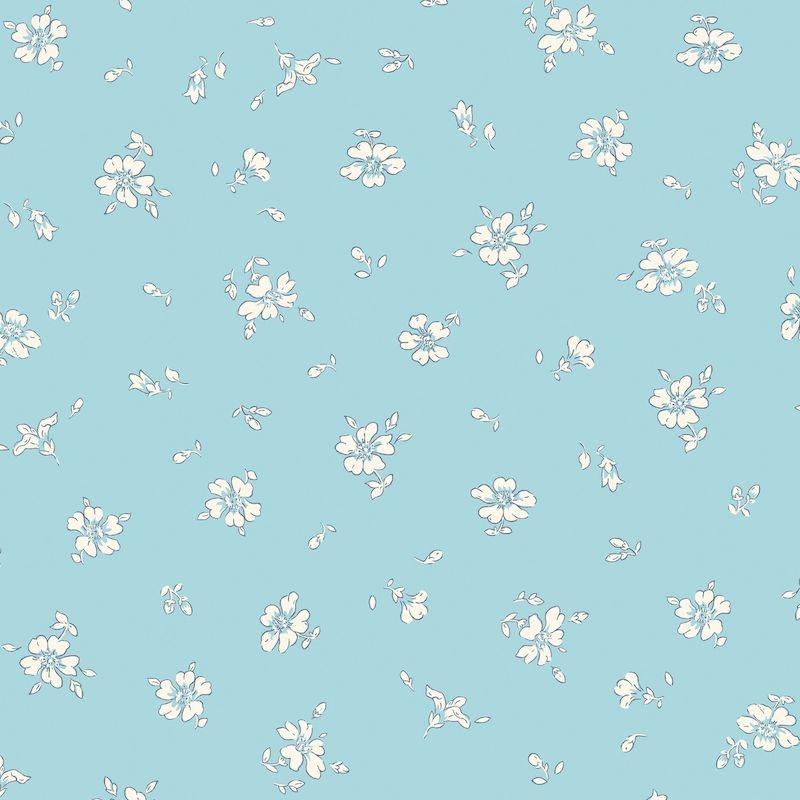 1/2m Liberty Cotton - Flower Show Midsummer - Field Rose - Baby Blue