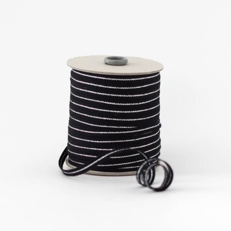 1/2m Studio Carta - Cotton Ribbon - Metallic Line Tight Weave - 1/4" - Black/Silver Line