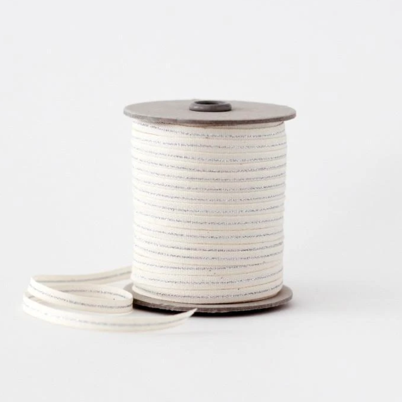 1/2m Studio Carta - Cotton Ribbon - Metallic Line Tight Weave - 1/4" - Natural/Silver