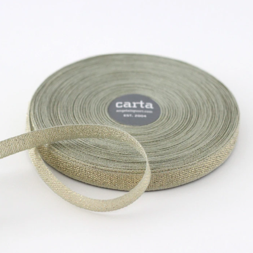 1/2m Studio Carta - Metallic Cotton Ribbon - Loose Weave - 1/2" - Sage/Gold