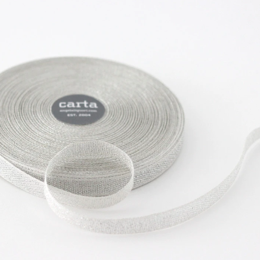 1/2m Studio Carta - Metallic Cotton Ribbon - Loose Weave - 1/2" - Natural/Silver
