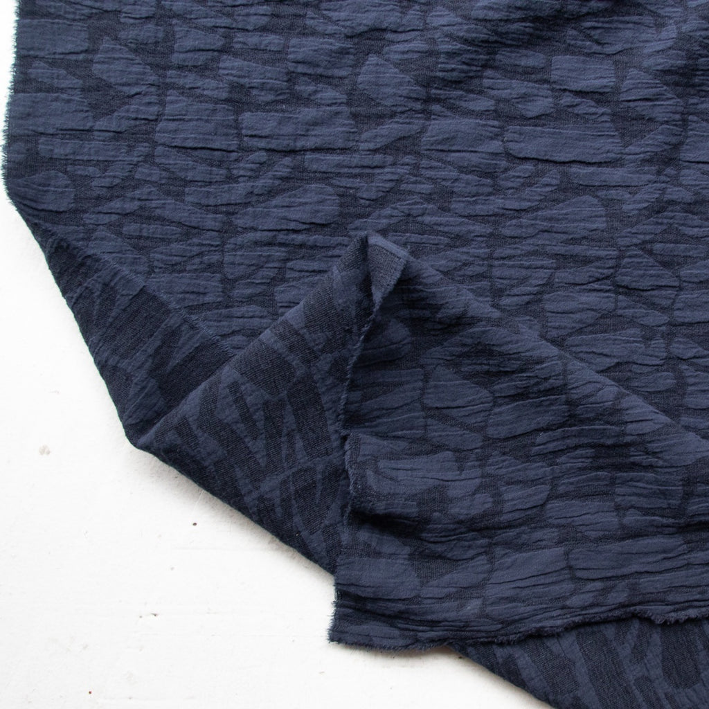 1/2m Soft Shapes - Cotton Linen Jacquard - Navy