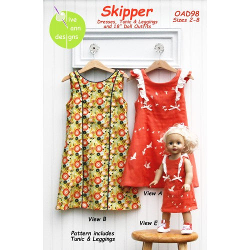 Olive Ann Designs - Skipper Dress, Tunic and Leggings with Matching Doll Dress Pattern