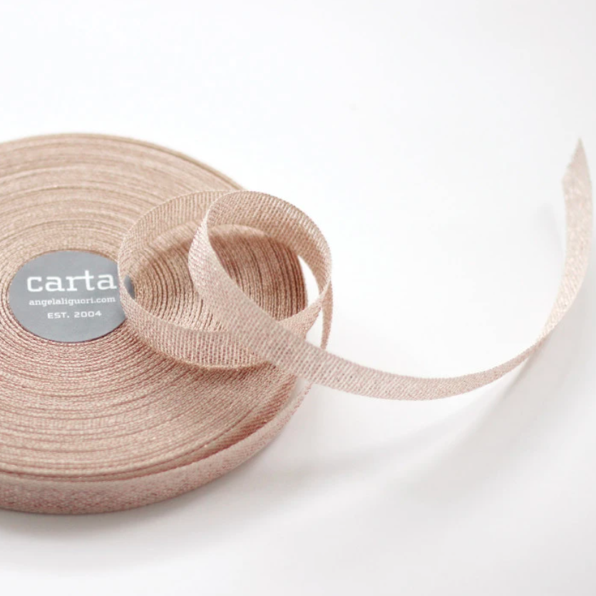 1/2m Studio Carta - Metallic Cotton Ribbon - Loose Weave - 1/2" - Natural/Rose Gold